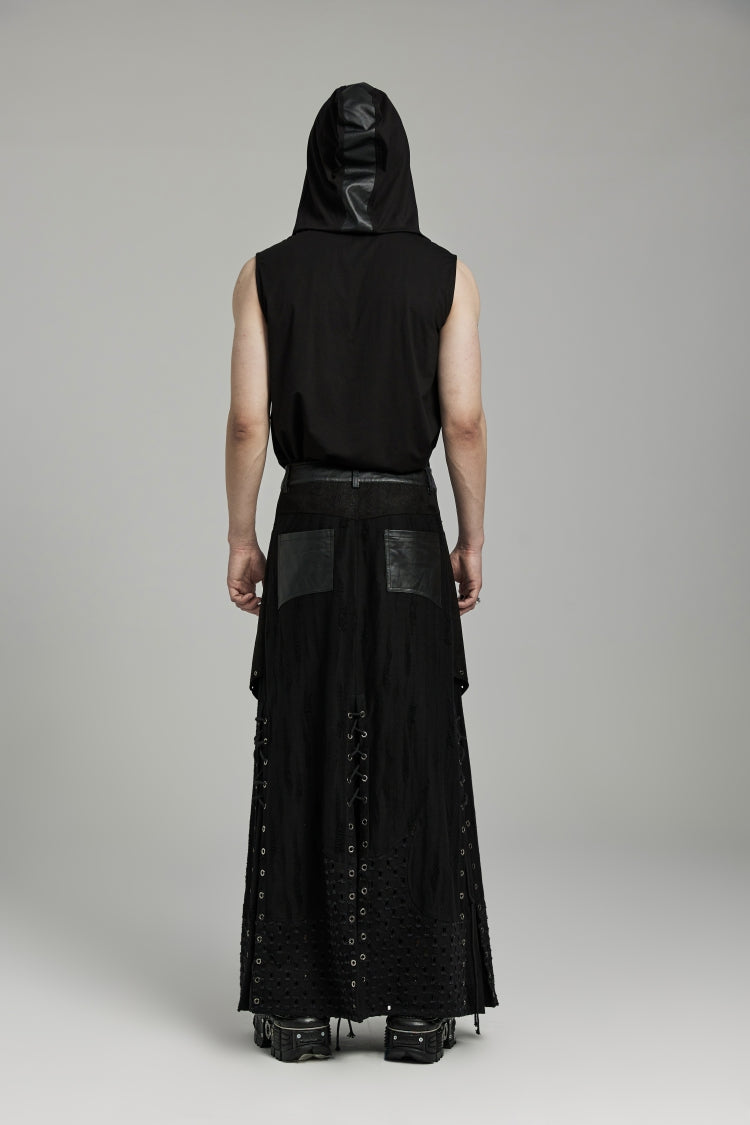 Gothic Lolita Skirt - Lace-up Ripped Eyelet, Black, Men's Style, Punk Style, Lace Trim - additional product view 7