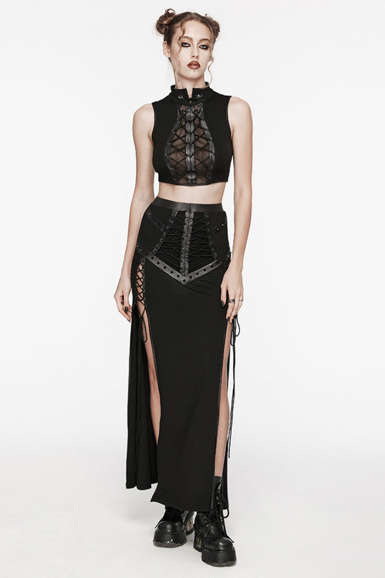 Gothic Lolita Skirt - Lace-up Rivet, Black, Fishtail Silhouette, Women's Style, Punk Style - additional product view 4