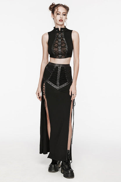 Gothic Lolita Skirt - Lace-up Rivet, Black, Fishtail Silhouette, Women's Style, Punk Style - additional product view 4