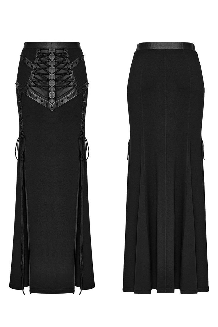 Gothic Lolita Skirt - Lace-up Rivet, Black, Fishtail Silhouette, Women's Style, Punk Style - additional product view 5