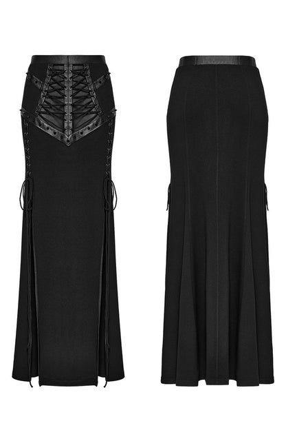 Gothic Lolita Skirt - Lace-up Rivet, Black, Fishtail Silhouette, Women's Style, Punk Style - additional product view 5