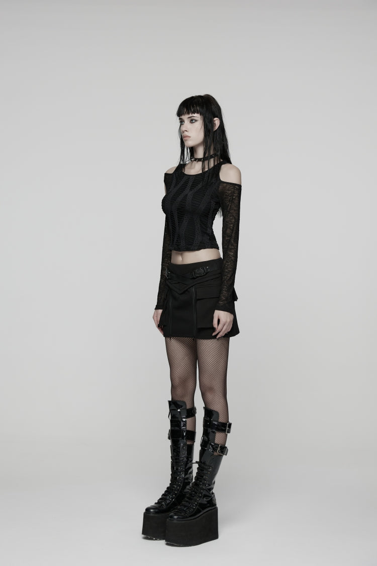 Gothic Lolita Skirt - Lace-up Zippered, Black, Zipper Detail, Women's Style, Lace Trim - additional product view 2
