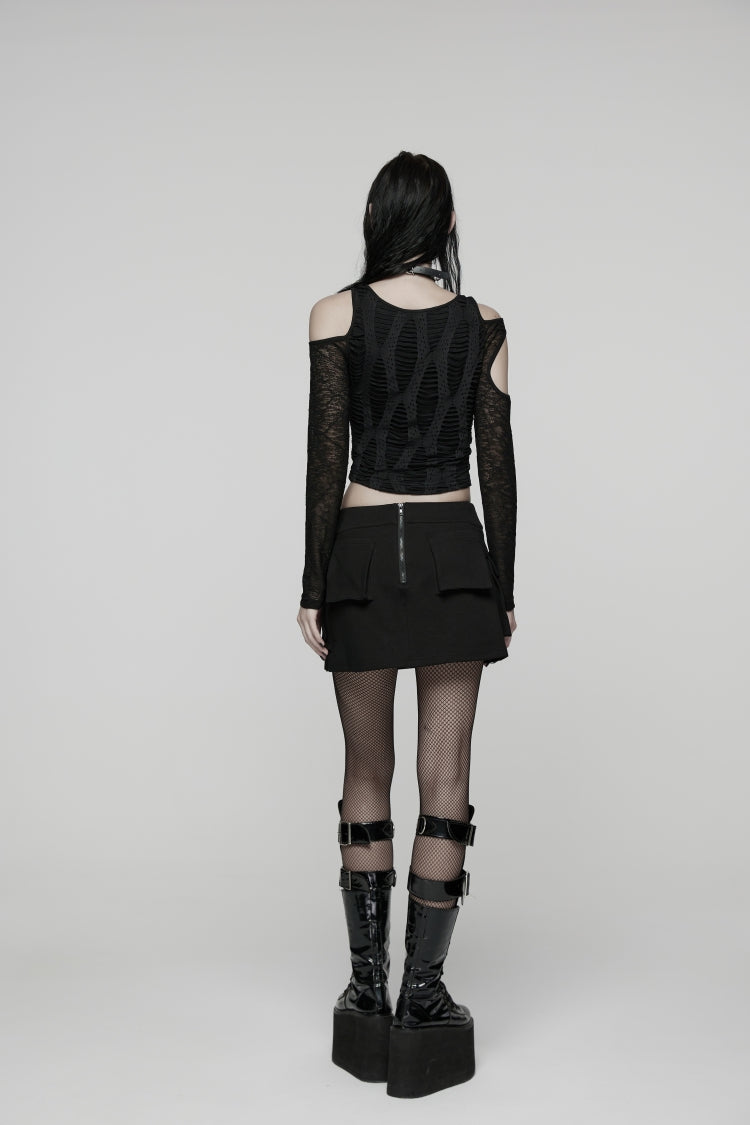 Gothic Lolita Skirt - Lace-up Zippered, Black, Zipper Detail, Women's Style, Lace Trim - additional product view 3