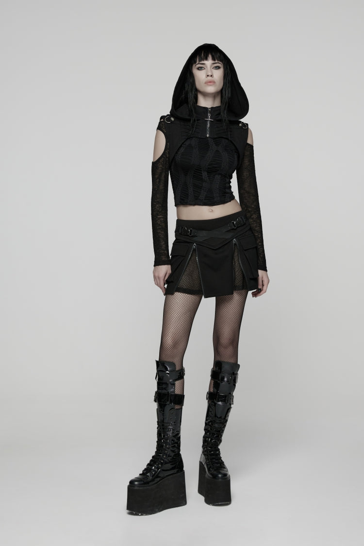 Gothic Lolita Skirt - Lace-up Zippered, Black, Zipper Detail, Women's Style, Lace Trim - additional product view 4
