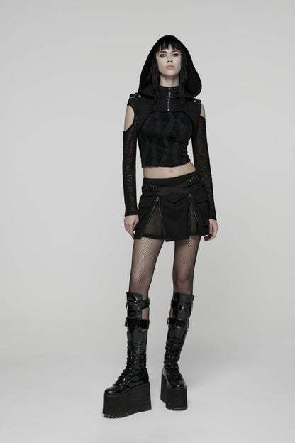 Gothic Lolita Skirt - Lace-up Zippered, Black, Zipper Detail, Women's Style, Lace Trim - additional product view 4