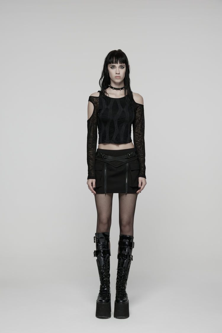 Gothic Lolita Skirt - Lace-up Zippered, Black, Zipper Detail, Women's Style, Lace Trim - main product image