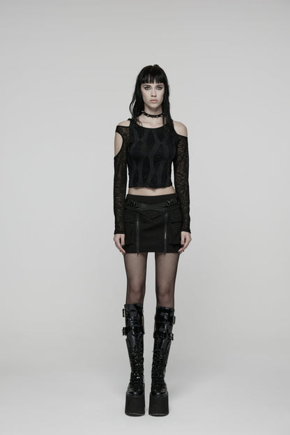 Gothic Lolita Skirt - Lace-up Zippered, Black, Zipper Detail, Women's Style, Lace Trim - main product image