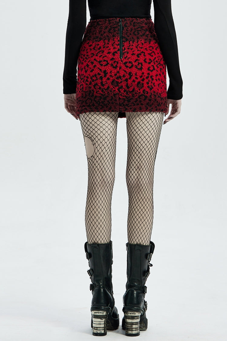 Gothic Lolita Skirt - Leopard Print Leather Strap, Red, Women's Style, Printed - additional product view 3