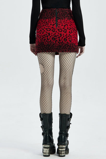 Gothic Lolita Skirt - Leopard Print Leather Strap, Red, Women's Style, Printed - additional product view 3