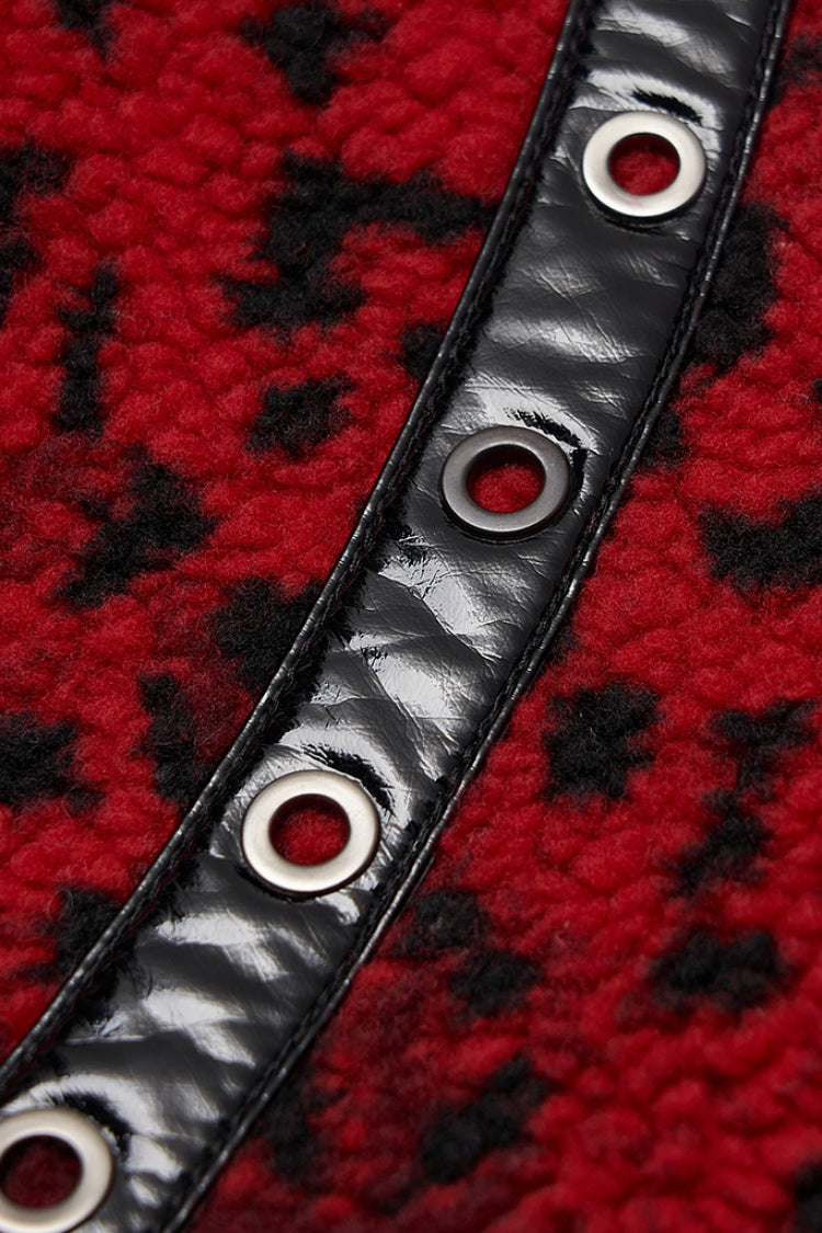 Gothic Lolita Skirt - Leopard Print Leather Strap, Red, Women's Style, Printed - additional product view 5