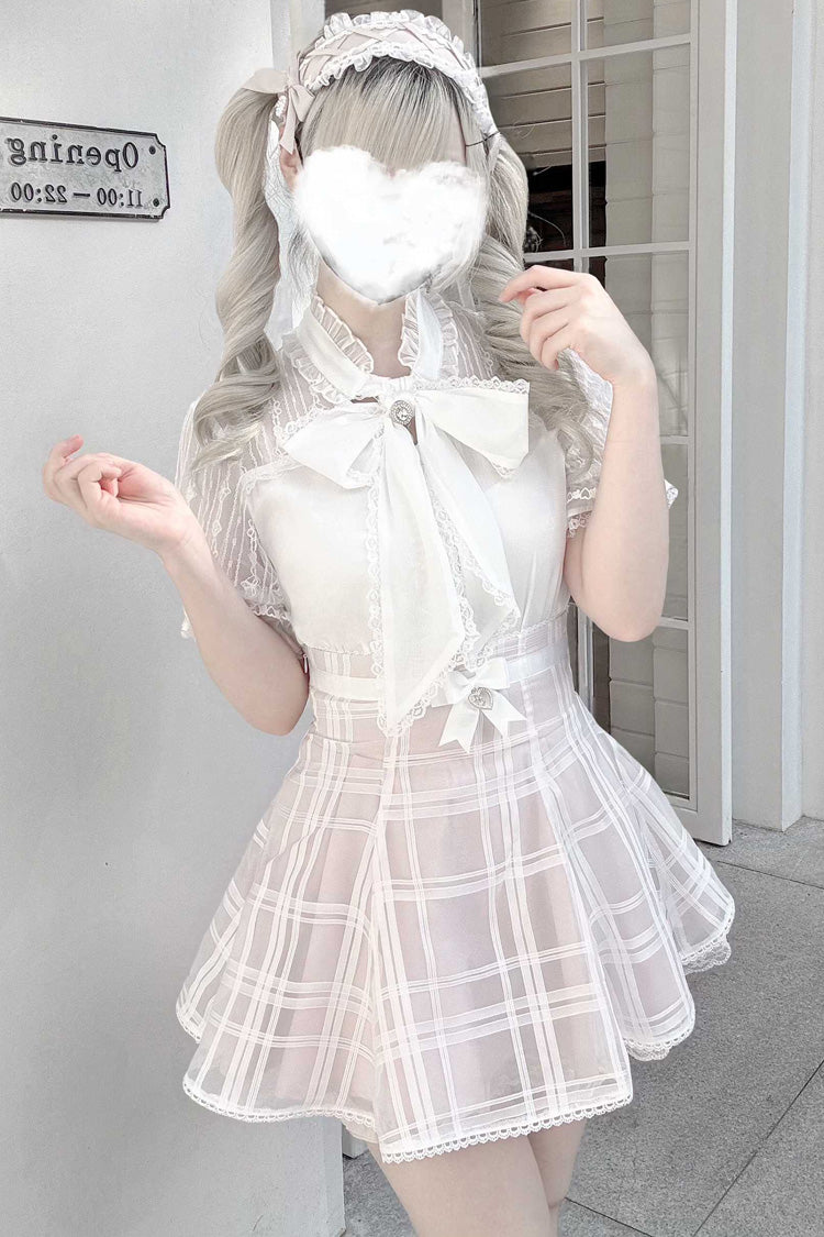 Gothic Lolita Skirt - Light Snow, 3 Colors, Plaid, Bow Detail, Sweet Style - main product image