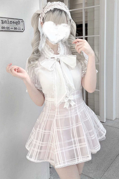 Gothic Lolita Skirt - Light Snow, 3 Colors, Plaid, Bow Detail, Sweet Style - main product image