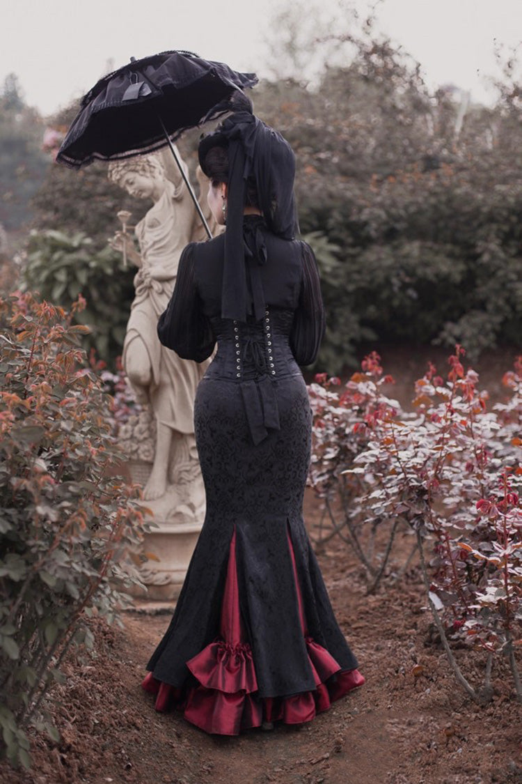 Gothic Lolita Skirt - Lorelei, 2 Colors, Layered, Ruffled, Printed - additional product view 3