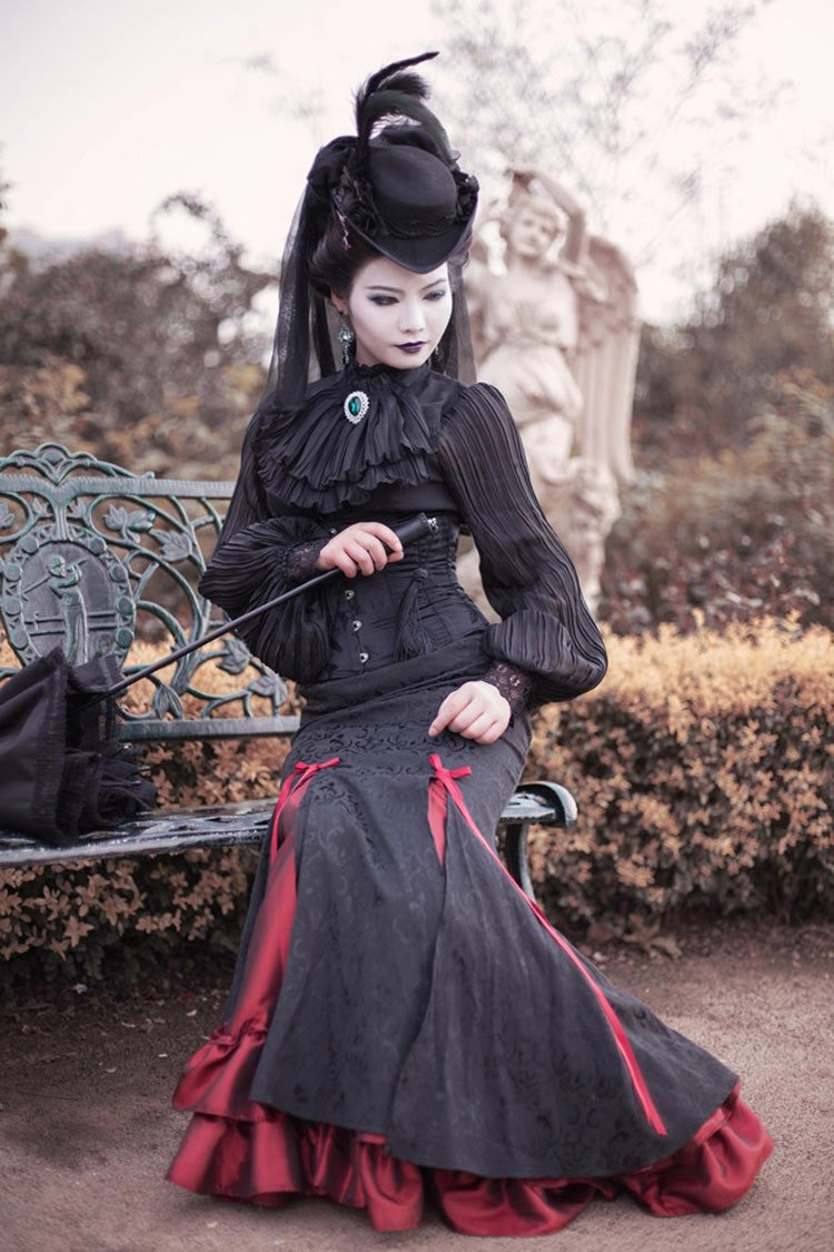 Gothic Lolita Skirt - Lorelei, 2 Colors, Layered, Ruffled, Printed - additional product view 4