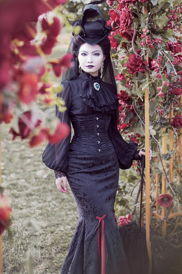 Gothic Lolita Skirt - Lorelei, 2 Colors, Layered, Ruffled, Printed - additional product view 5