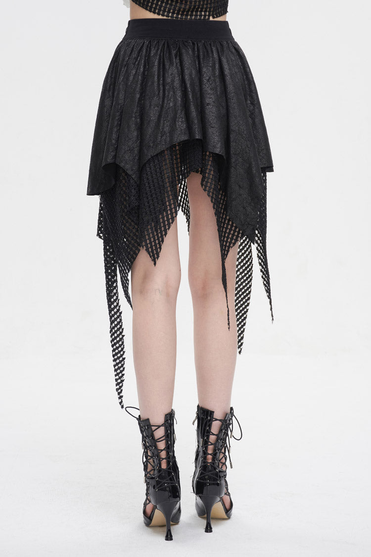Gothic Lolita Skirt - Lrregular Mesh Splice Buckle, Black, Buckle Detail, Women's Style - additional product view 4