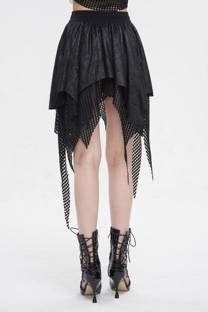 Gothic Lolita Skirt - Lrregular Mesh Splice Buckle, Black, Buckle Detail, Women's Style - additional product view 4
