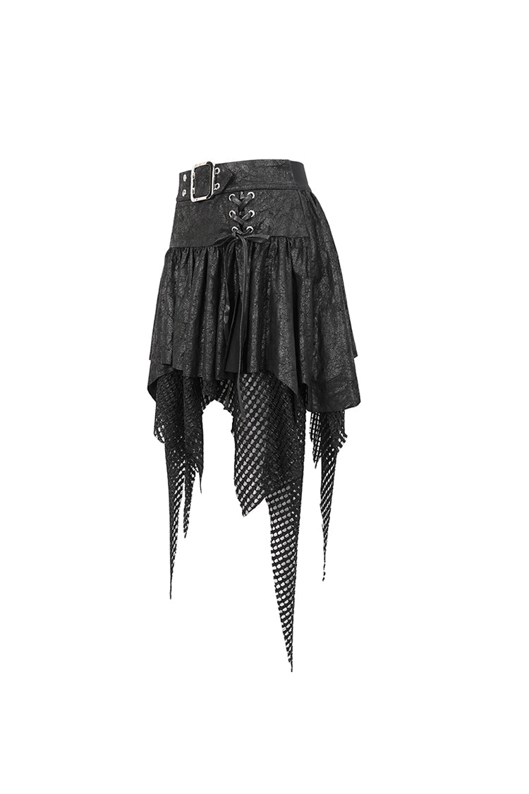 Gothic Lolita Skirt - Lrregular Mesh Splice Buckle, Black, Buckle Detail, Women's Style - additional product view 7