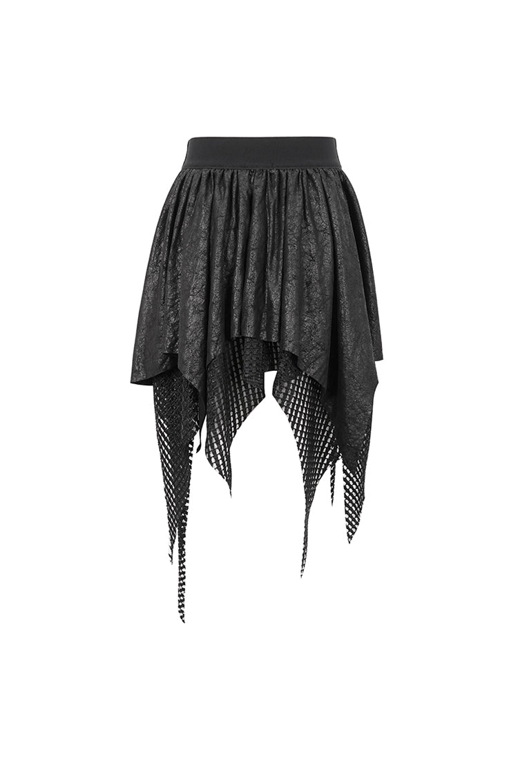 Gothic Lolita Skirt - Lrregular Mesh Splice Buckle, Black, Buckle Detail, Women's Style - additional product view 8