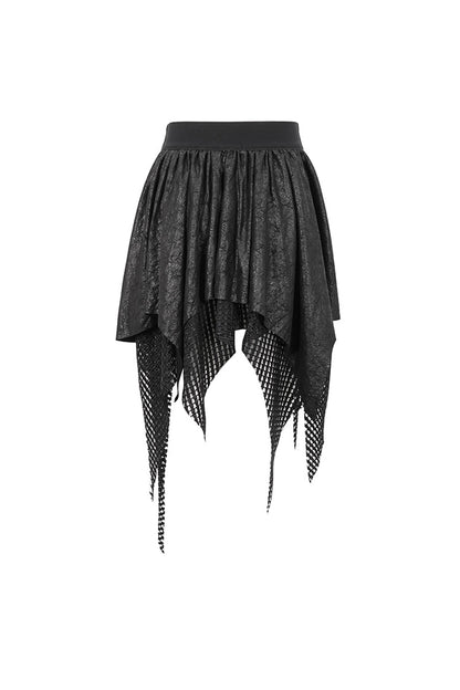 Gothic Lolita Skirt - Lrregular Mesh Splice Buckle, Black, Buckle Detail, Women's Style - additional product view 8