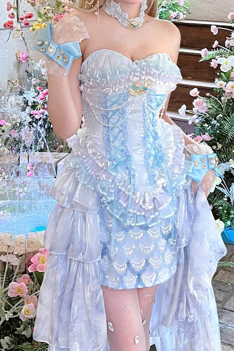 Gothic Lolita Skirt - Mermaid's Tears, Blue, Embroidered, Sweet Style, Lace Trim - additional product view 3