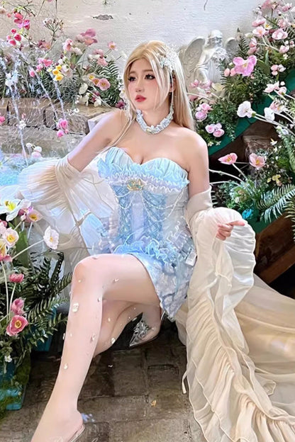 Gothic Lolita Skirt - Mermaid's Tears, Blue, Embroidered, Sweet Style, Lace Trim - additional product view 4