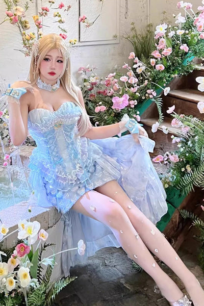Gothic Lolita Skirt - Mermaid's Tears, Blue, Embroidered, Sweet Style, Lace Trim - additional product view 5