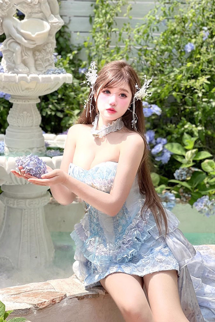Gothic Lolita Skirt - Mermaid's Tears, Blue, Embroidered, Sweet Style, Lace Trim - additional product view 9