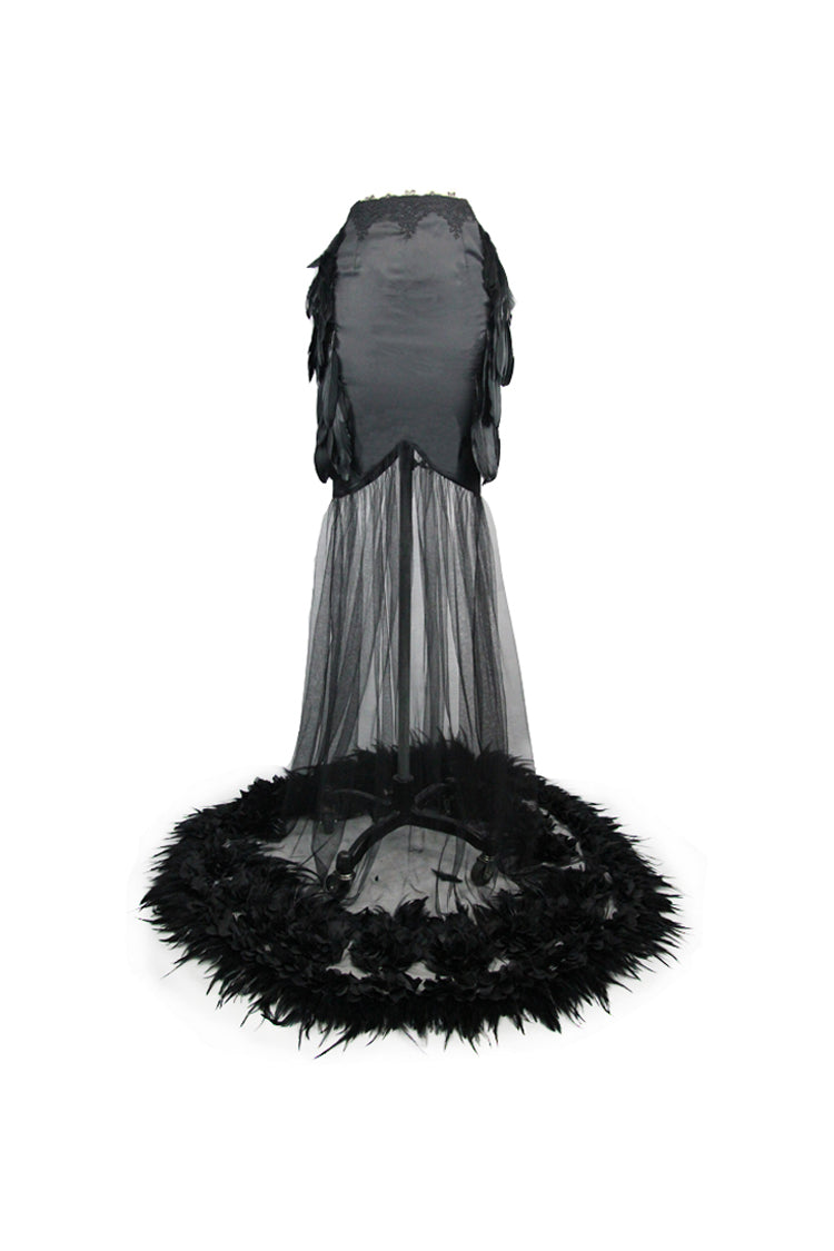Gothic Lolita Skirt - Mesh Fishtail Flower Feather Hem, Black, Fishtail Silhouette - additional product view 6