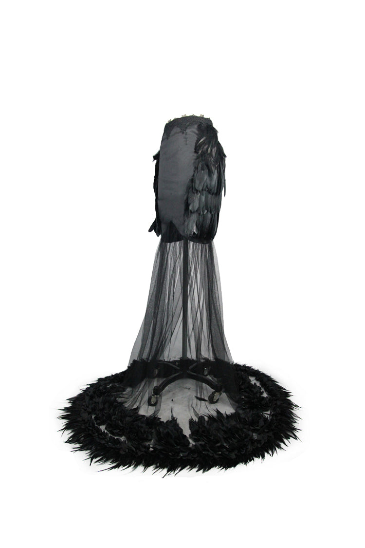 Gothic Lolita Skirt - Mesh Fishtail Flower Feather Hem, Black, Fishtail Silhouette - additional product view 7