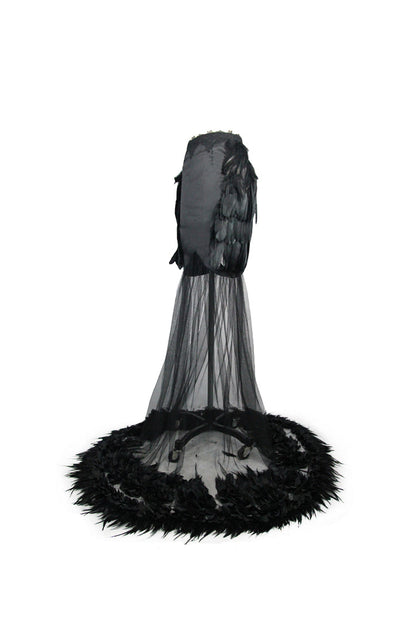 Gothic Lolita Skirt - Mesh Fishtail Flower Feather Hem, Black, Fishtail Silhouette - additional product view 7