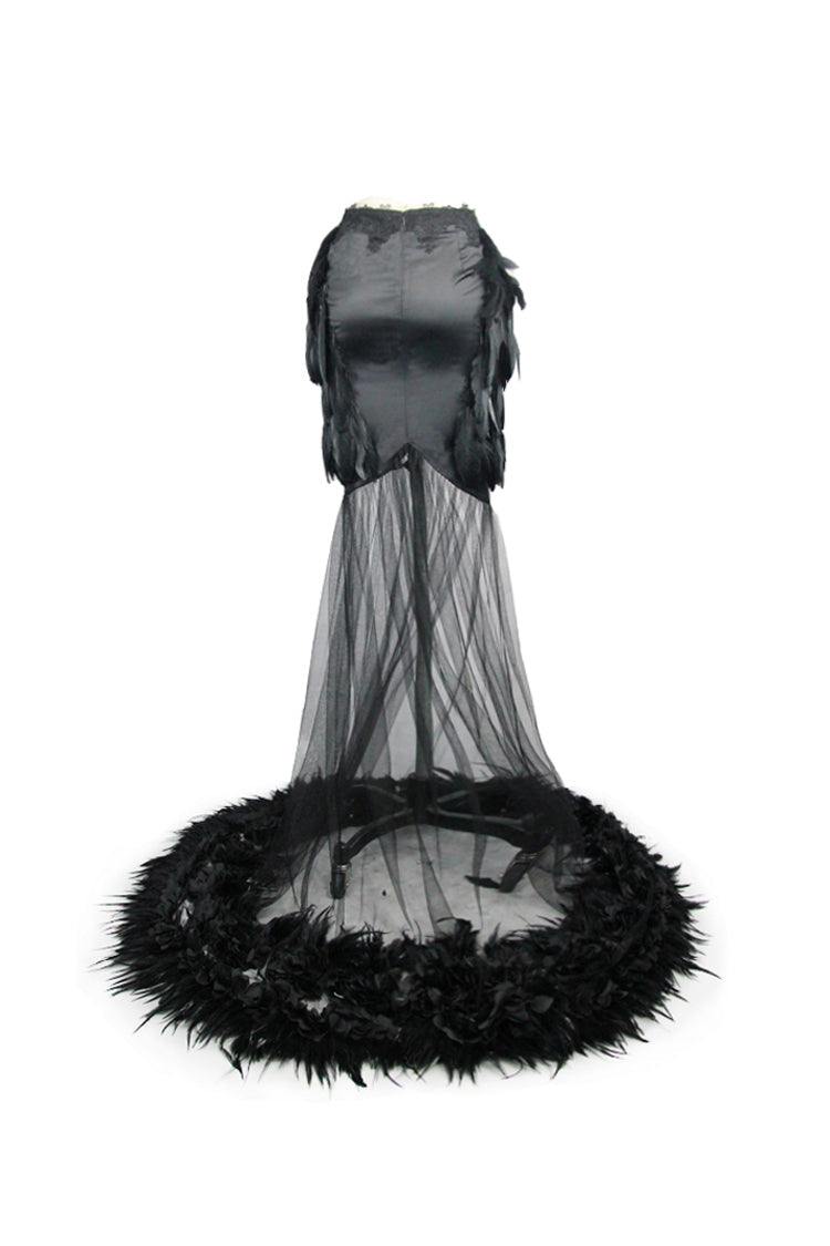Gothic Lolita Skirt - Mesh Fishtail Flower Feather Hem, Black, Fishtail Silhouette - additional product view 8