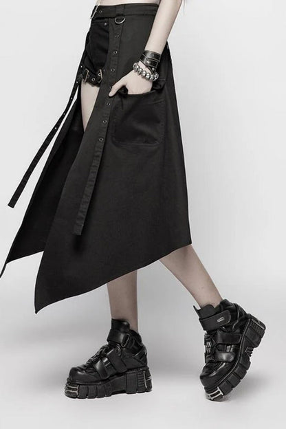 Gothic Lolita Skirt - Metal Eyelets Detachable, Black, Detachable Detail, Women's Style - additional product view 2