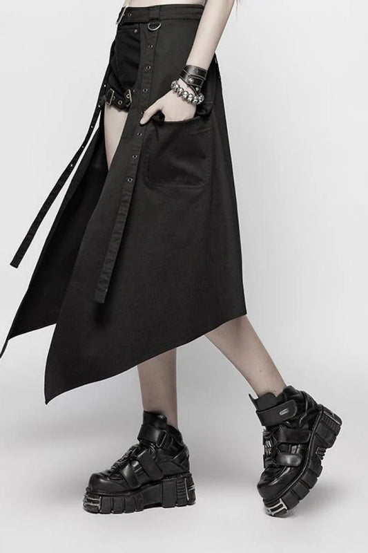 Gothic Lolita Skirt - Metal Eyelets Detachable, Black, Detachable Detail, Women's Style - additional product view 2