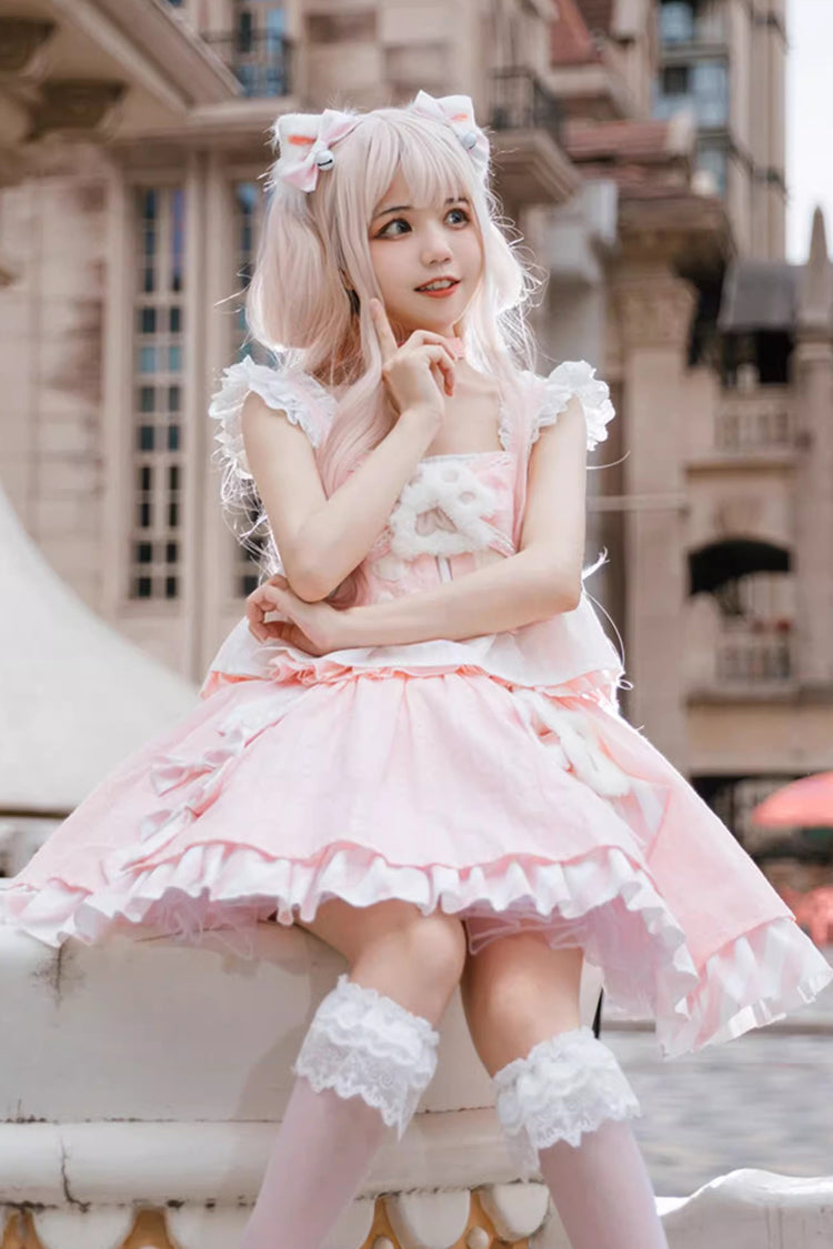 Gothic Lolita Skirt - Miss Meow, Pink, Sweet Style, Bow Detail, Ruffled - main product image