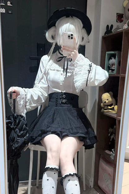 Gothic Lolita Skirt - Moonlit Butterfly, 2 Colors, Long Sleeves, Bow Detail, Lace Trim - additional product view 4