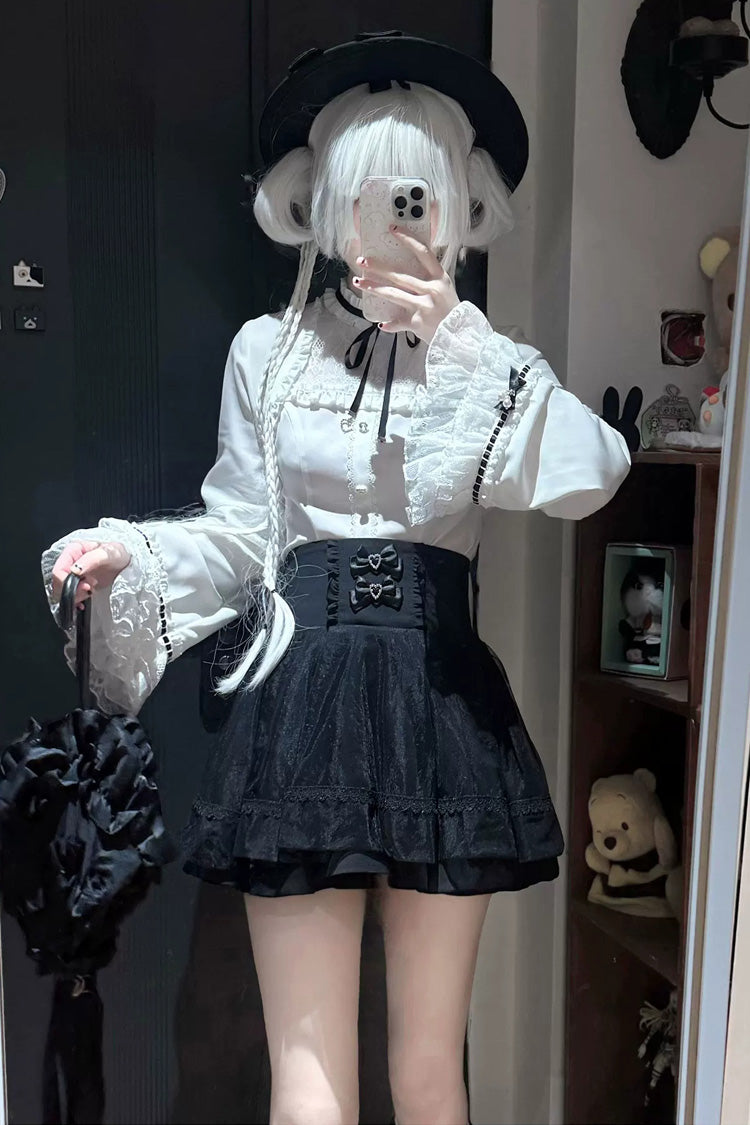 Gothic Lolita Skirt - Moonlit Butterfly, 2 Colors, Long Sleeves, Bow Detail, Lace Trim - additional product view 5