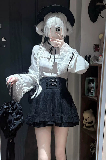 Gothic Lolita Skirt - Moonlit Butterfly, 2 Colors, Long Sleeves, Bow Detail, Lace Trim - additional product view 5
