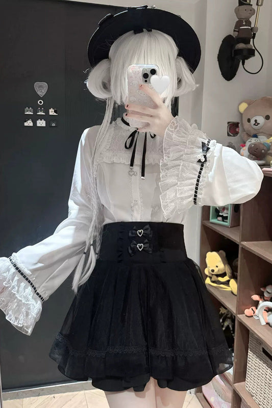 Gothic Lolita Skirt - Moonlit Butterfly, 2 Colors, Long Sleeves, Bow Detail, Lace Trim - main product image