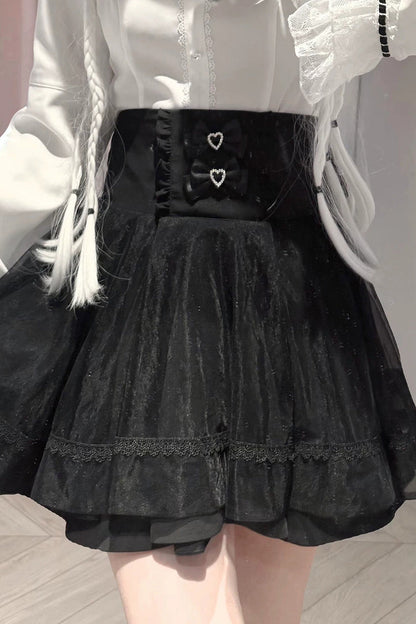 Gothic Lolita Skirt - Moonlit Butterfly, 2 Colors, Long Sleeves, Bow Detail, Lace Trim - S Skirt(Only) / M Skirt(Only) / L Skirt(Only) option