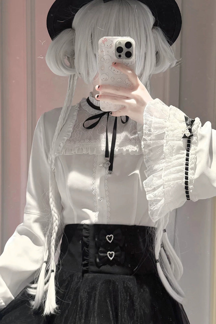 Gothic Lolita Skirt - Moonlit Butterfly, 2 Colors, Long Sleeves, Bow Detail, Lace Trim - S Top(Only) / M Top(Only) / L Top(Only) option