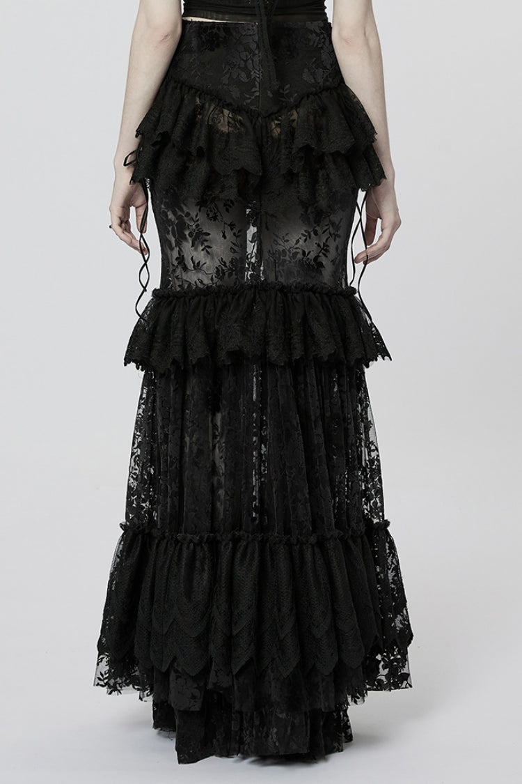 Gothic Lolita Skirt - Multi-layer Print, Black, Women's Style, Printed, Lace Trim - additional product view 3