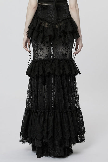 Gothic Lolita Skirt - Multi-layer Print, Black, Women's Style, Printed, Lace Trim - additional product view 3