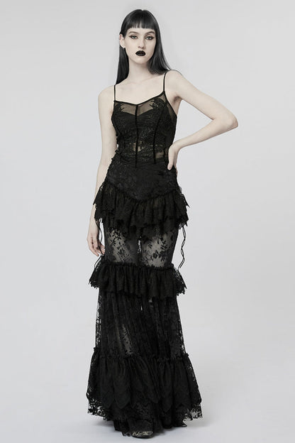 Gothic Lolita Skirt - Multi-layer Print, Black, Women's Style, Printed, Lace Trim - additional product view 4