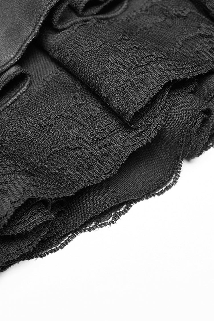 Gothic Lolita Skirt - Multi-layer PU Leather Stitching, Black, Women's Style, Lace Trim - additional product view 5