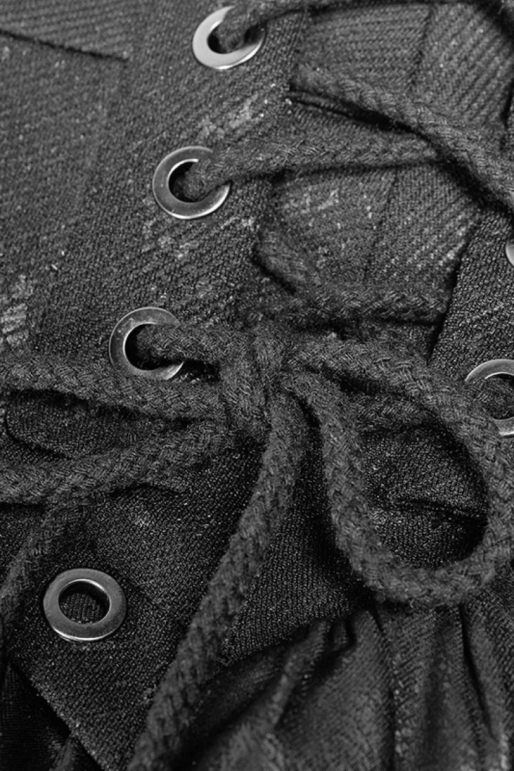 Gothic Lolita Skirt - Multi-layer PU Leather Stitching, Black, Women's Style, Lace Trim - additional product view 7