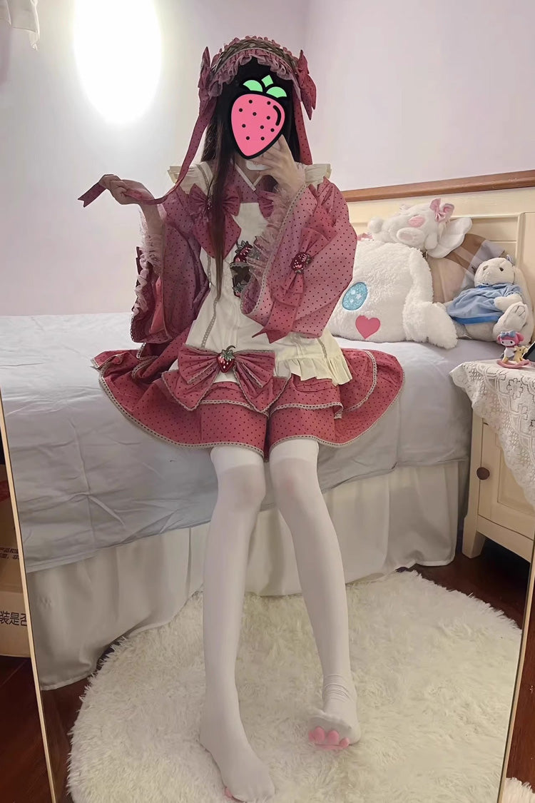 Gothic Lolita Skirt - Multi-layer Strawberry Polka Dot, Pink, Sweet Style, Bow Detail - additional product view 2