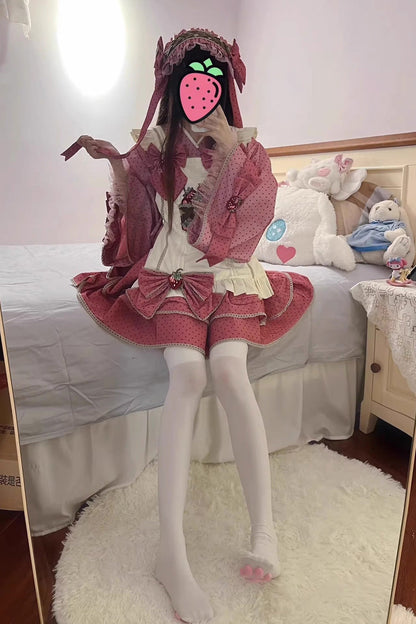 Gothic Lolita Skirt - Multi-layer Strawberry Polka Dot, Pink, Sweet Style, Bow Detail - additional product view 2