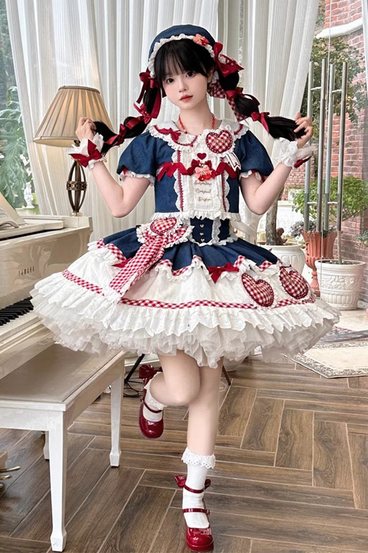 Gothic Lolita Skirt - Peach Heart Lilith, 3 Colors, Sweet Style, Bow Detail, Lace Trim - main product image
