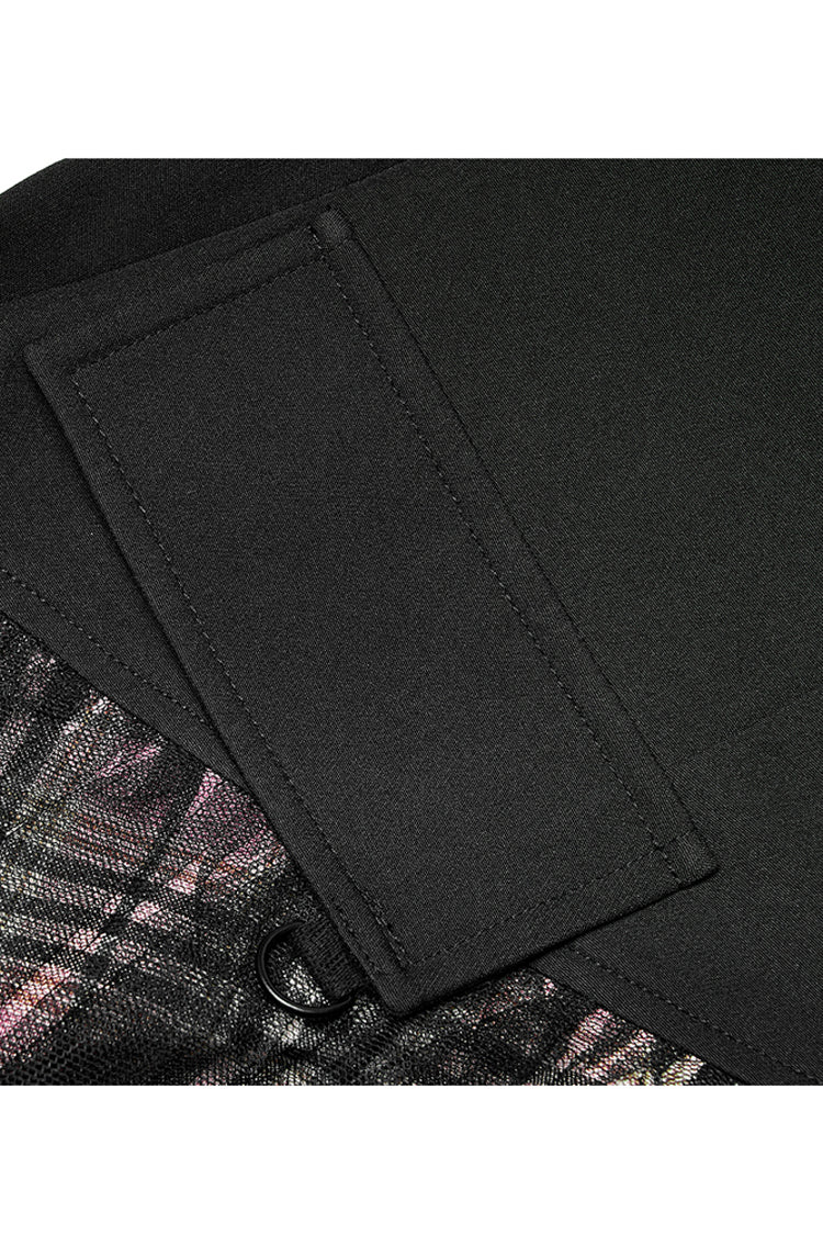 Gothic Lolita Skirt - Pink/black Cotton Splicing Mesh, 2 Colors, Plaid, Short Length - additional product view 8